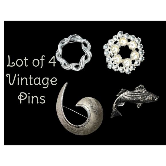 Vintage lot of 4 brooches pins silvertone 1980s - Picture 1 of 1